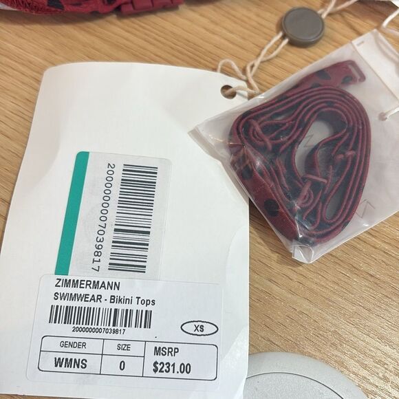 Zimmermann Juno Tie Bandeau Top in Red/
Black Dot 0/XS $231 NWT - Picture 10 of 12